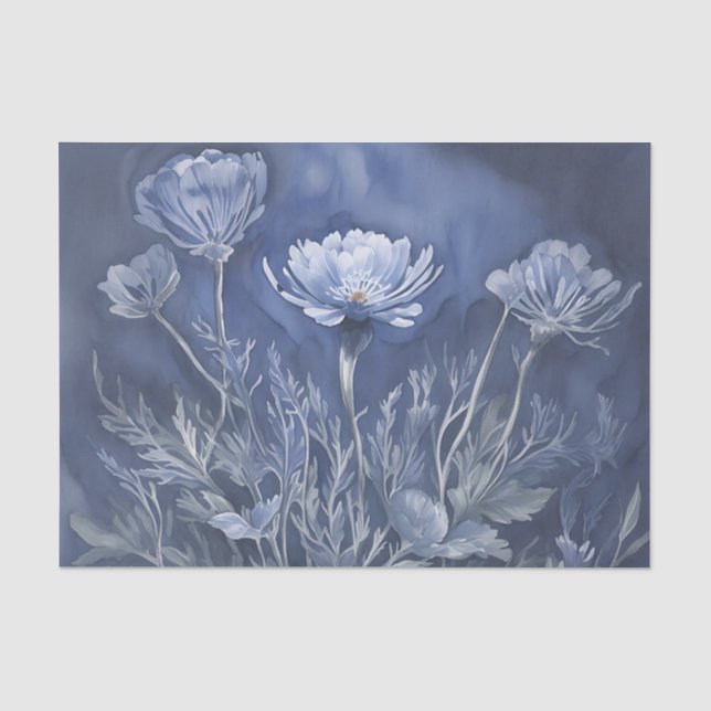 Dark Blue Anemone Flowers Tissue Paper (Front)