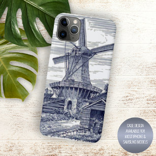 Dark Blue Antique Delft Blue Dutch Windmill Case-Mate iPhone Case