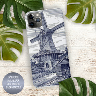 Dark Blue Antique Delft Blue Dutch Windmill iPhone 11Pro Max Case