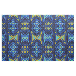 Dark Blue Aqua Turquoise Green Yellow Ethnic Look Fabric