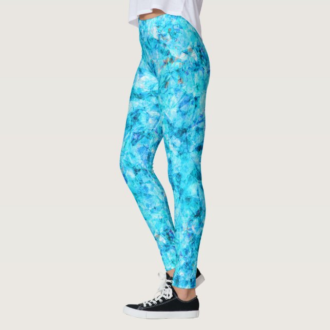 Dark Blue Aqua Turquoise Polygon Art Pattern Leggings (Left)