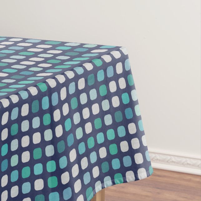 Dark Blue Aqua Turquoise Round Squares Pattern Tablecloth (In Situ)