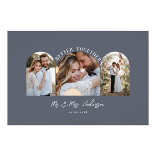 Dark blue arch multi photo wedding gift decor print