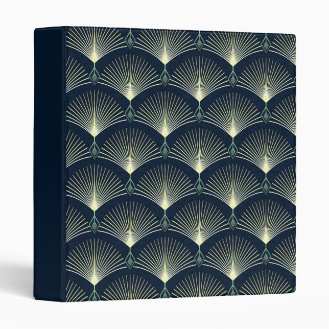 Dark Blue Art Deco Stylish Geometric Binder (Front/Spine)