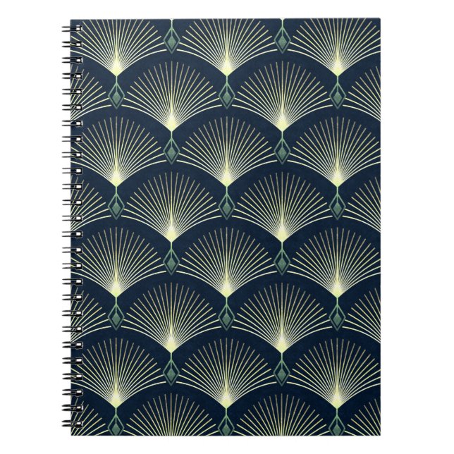 Dark Blue Art Deco Stylish Geometric Pattern Notebook (Front)