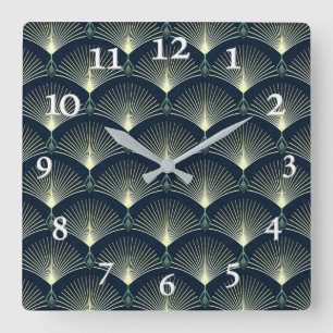 Dark Blue Art Deco Stylish Geometric Pattern  Square Wall Clock