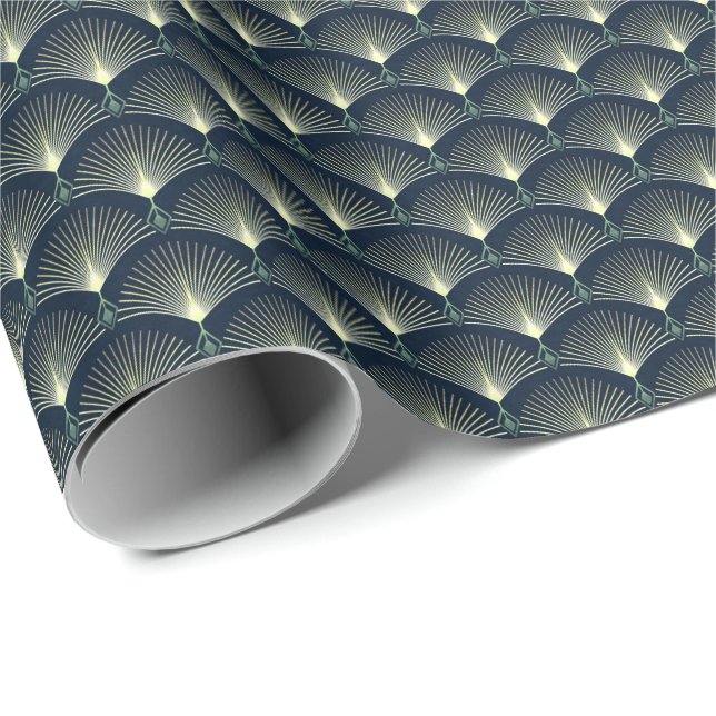 Dark Blue Art Deco Stylish Geometric Pattern  Wrapping Paper (Roll Corner)