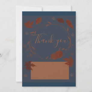 Dark Blue Autumn Pumpkins & Leaves Thank You Card
