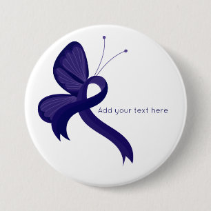 Dark blue Awareness Ribbon Butterfly Button