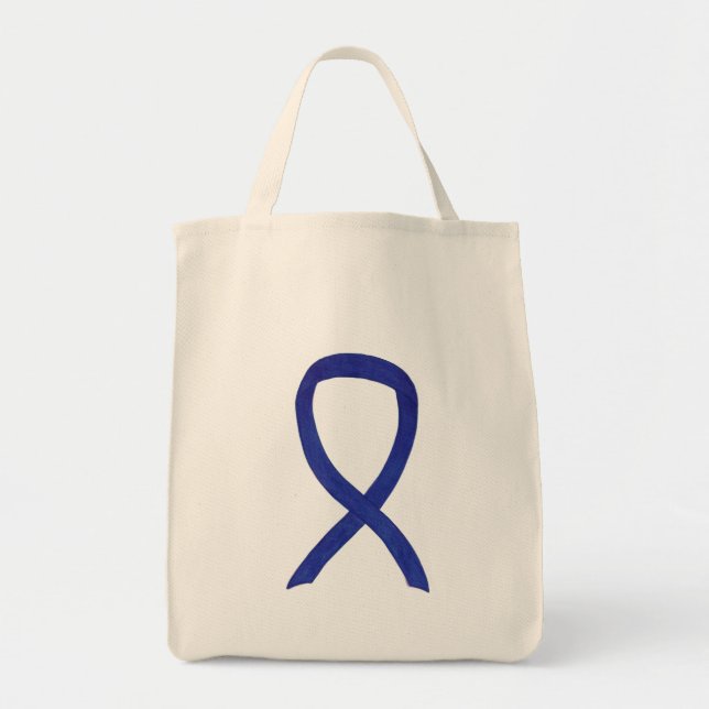 Dark Blue Awareness Ribbon Custom Tote Bag (Front)