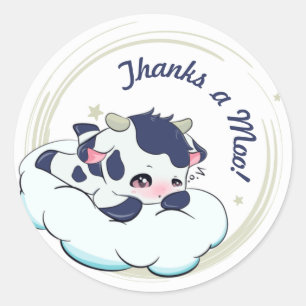Dark Blue Baby Cow White Cloud Elegant Thank you Classic Round Sticker