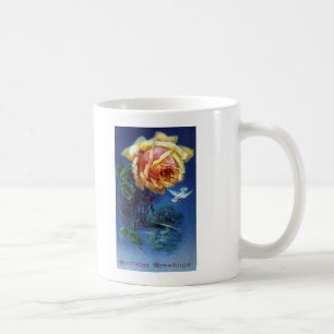 Dark Blue Background Rose and Dove Postcard Coffee Mug