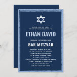 Dark blue bar mitzvah invitation with rough border<br><div class="desc">Modern,  dark blue bar mitzvah invitation with a lighter blue,  rough border. You can change the font colours with the design tool. Above the invite text is a white Star of David. For more products,  custom requests,  sales,  news and more,  please follow us on Facebook: @chaistationery</div>