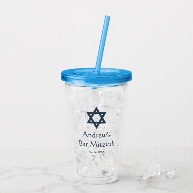 Dark Blue Bar Mitzvah Personalized Acrylic Tumbler (Back Ice)