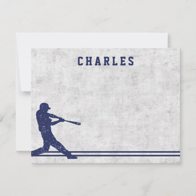Dark blue baseball silhouette personalized name card (Front)