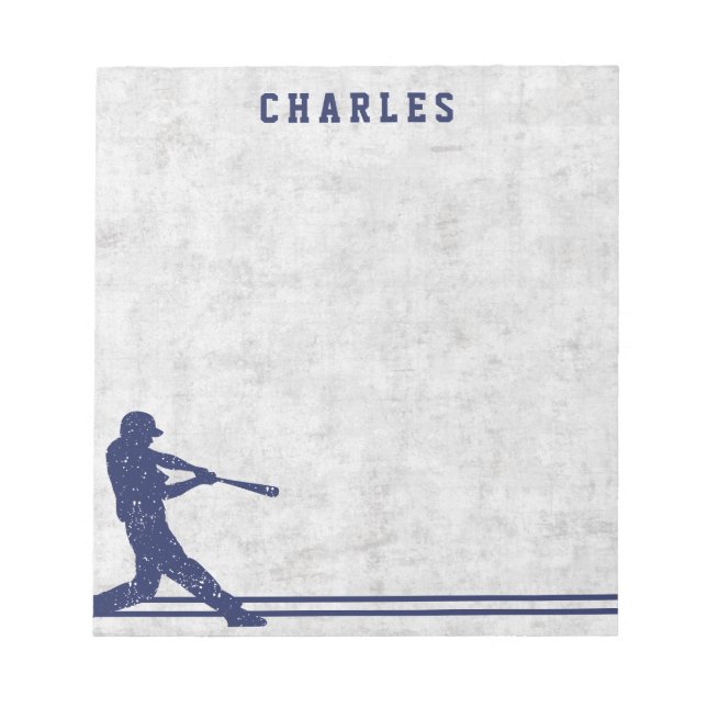 Dark blue baseball silhouette personalized name notepad (Front)