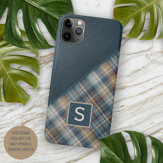 Dark Blue Beige Tan Brown Plaid Gingham Pattern Case-Mate iPhone Case (Creator Uploaded)
