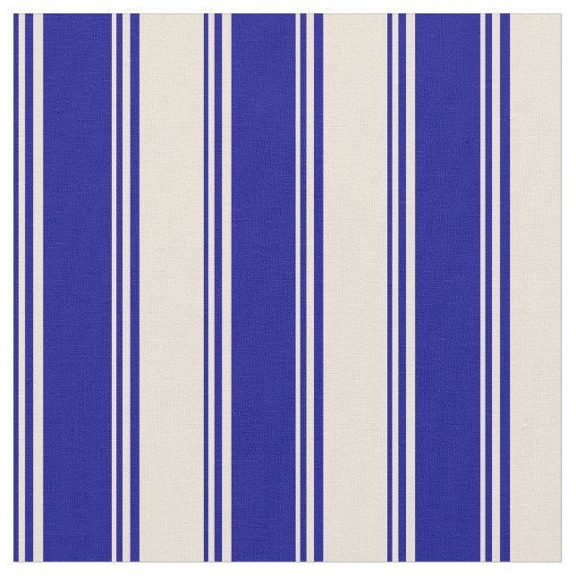 Dark Blue & Bisque Coloured Lines Fabric (Close Up)