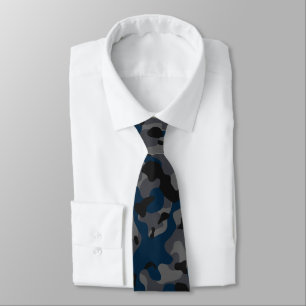 Dark Blue, Black, and Grey Camouflage Pattern Tie