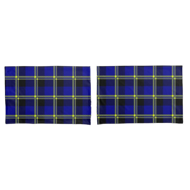 Dark Blue, Black and Yellow Plaid Pillowcase (Front-Set)