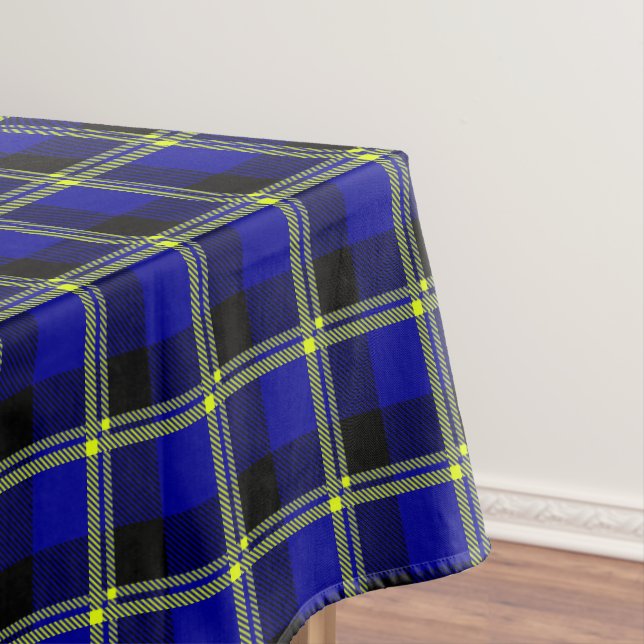 Dark Blue, Black and Yellow Plaid Tablecloth (In Situ)