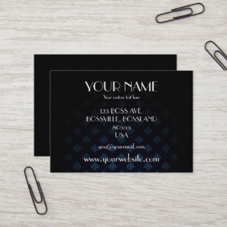 Dark Blue & Black Damask Custom Business Card