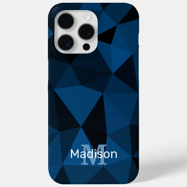 Dark blue black geometric mesh pattern Monogram Case-Mate iPhone Case (Back)