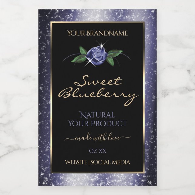 Dark Blue Black Product Labels Sparkling Glitter (Single Label)