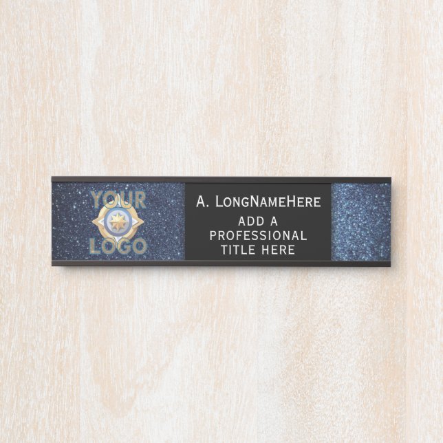 Dark Blue Black Tech IT Security Nameplate Office (Front)