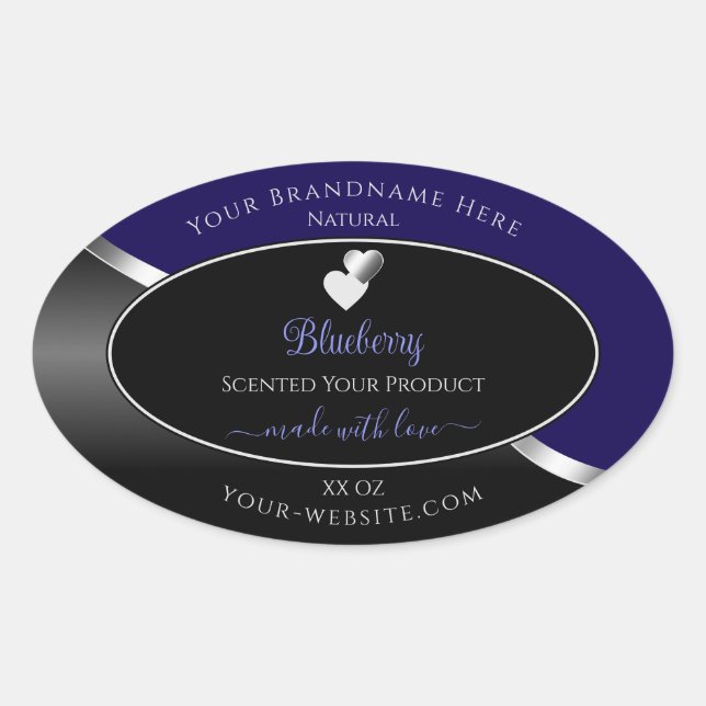 Dark Blue Black Wavy Silver Hearts Product Labels (Front)