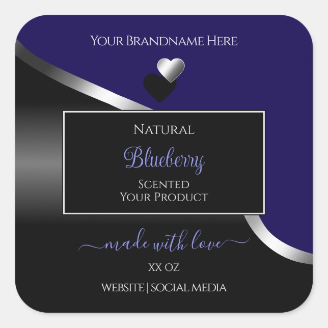 Dark Blue Black Wavy Silver Hearts Product Labels (Front)