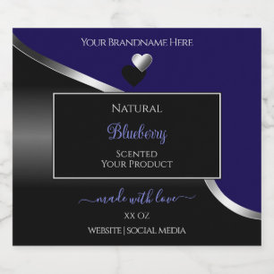 Dark Blue Black Wavy Silver Hearts Product Labels