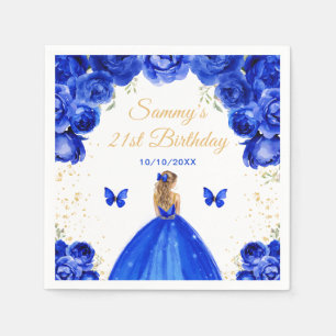 Dark Blue Blonde Hair Princess Birthday Party Napkin