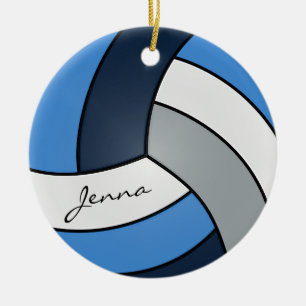 Dark Blue, Blue, White & Grey Volleyball Ceramic Ornament