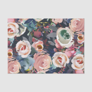 Dark Blue & Blush Pink Watercolor Floral Chic  Tissue Paper