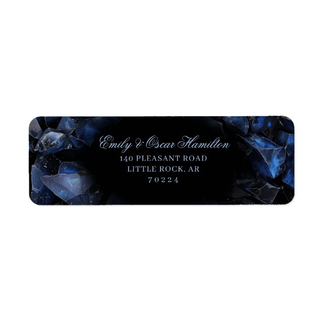 Dark Blue Boho Witch Crystals Black Return Address (Front)