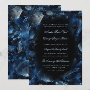 Dark Blue Boho Witch Crystals Black Wedding Invitation