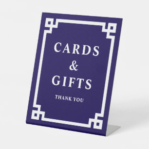 Dark Blue Bold Greek Key Border Cards & Gifts Pedestal Sign