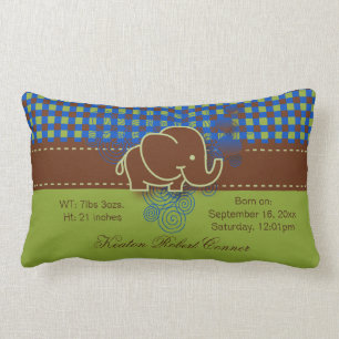 Dark Blue, Brown and Green Plaid Baby Elephant Lumbar Pillow