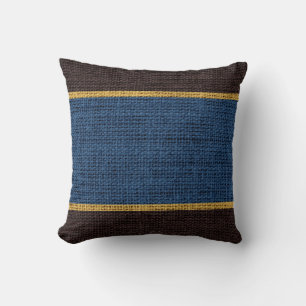 Dark Blue & Brown Rustic Burlap Jute Background Throw Pillow