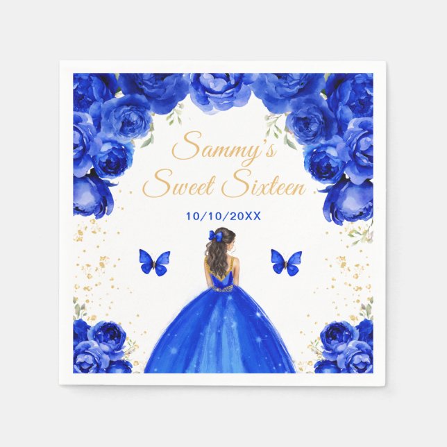 Dark Blue Brunette Hair Princess Sweet Sixteen Napkin (Front)