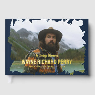 Dark Blue Brush Stroke Photo In Loving Memory Guest Book