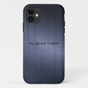 Dark Blue Brushed Aluminum Metal Look-Monogram iPhone 11 Case