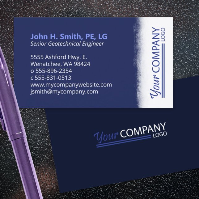 Dark Blue, Brushed White with Vertical Logo Business Card (royal blue, navy blue business cards with vertical logo)