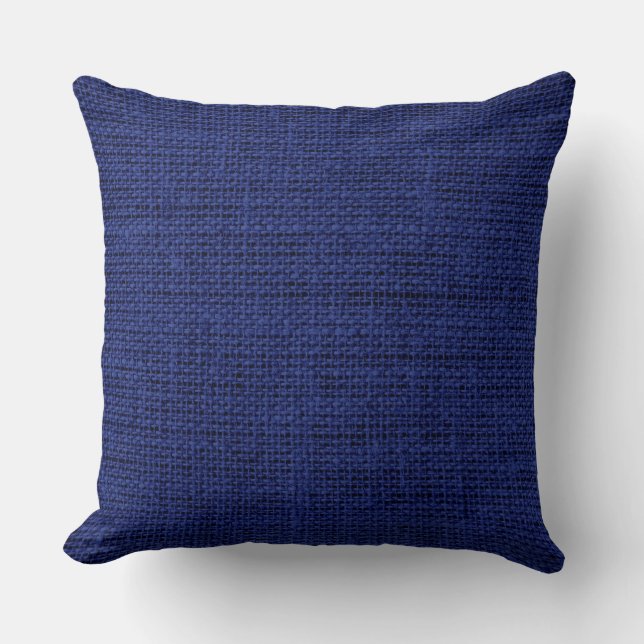 Dark Blue Burlap Linen Rustic Jute Throw Pillow (Front)