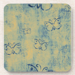Dark Blue Butterflies on Grunge Coaster