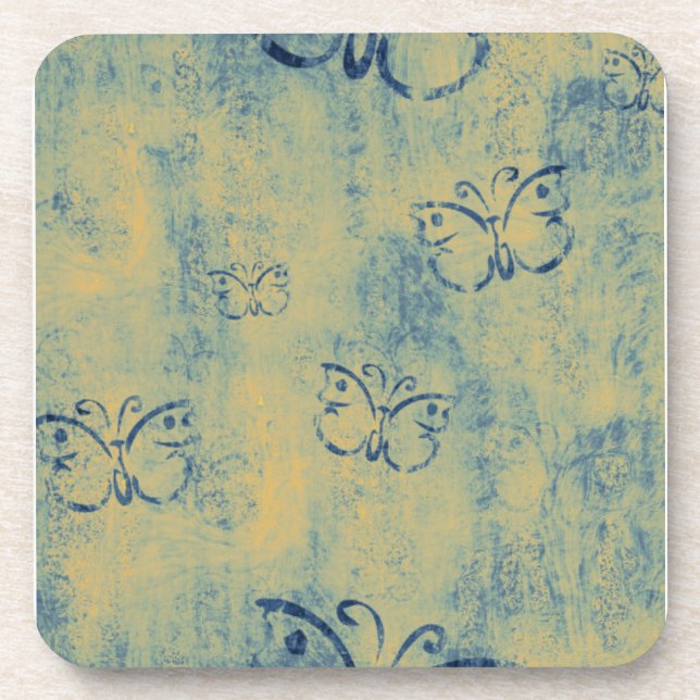 Dark Blue Butterflies on Grunge Coaster (Front)