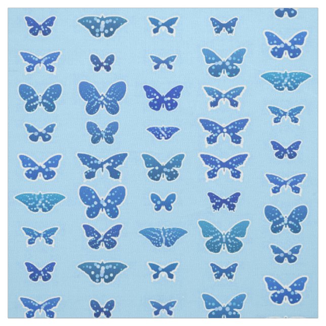 Dark blue butterflies, sky blue background fabric (Swatch)