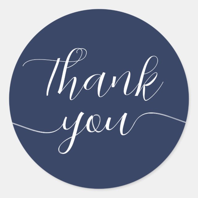 Dark Blue Calligraphy Elegant Thank You Classic Round Sticker (Front)