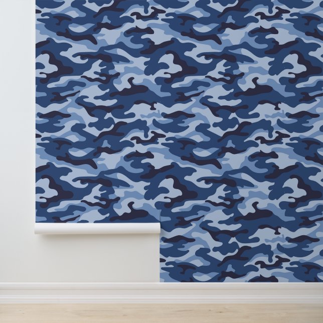 Dark Blue Camouflage Pattern Wallpaper (Application)